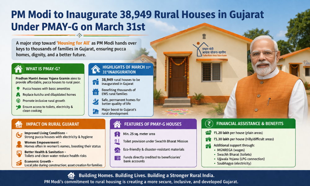 PM Modi to Inaugurate 38,949 Rural Houses in Gujarat Under PMAY-G on March 31st Gujarat