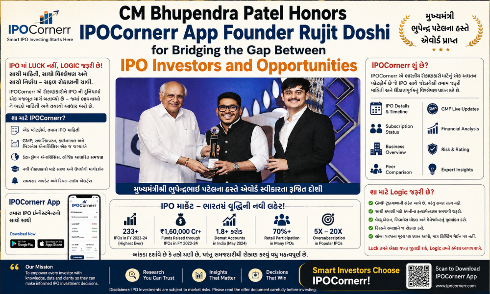 CM Bhupendra Patel Honors IPOCornerr App Founder Rujit Doshi for Bridging the Gap Between IPO Investors and Opportunities